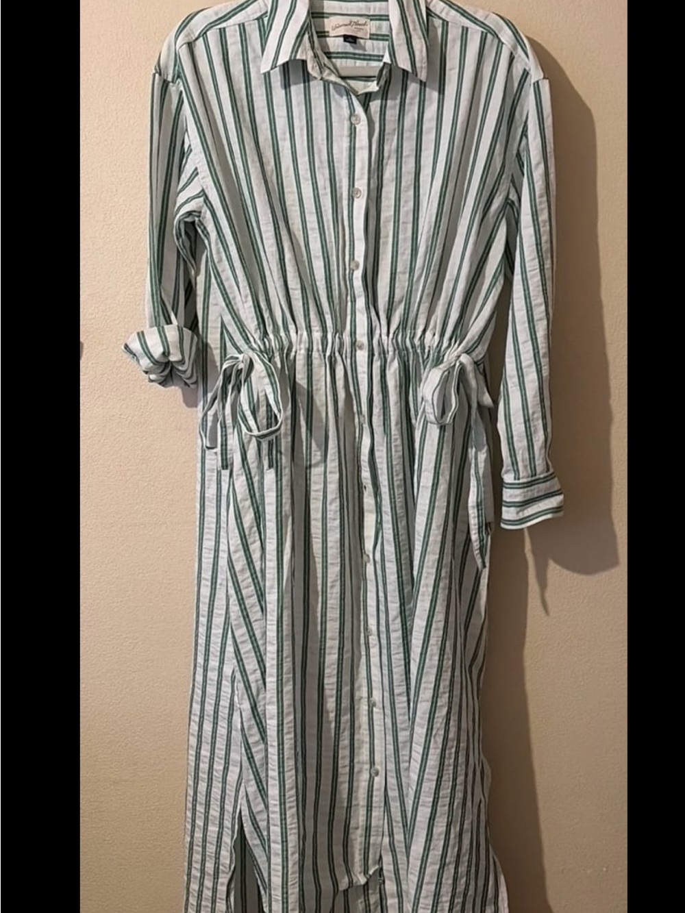 Universal Thread White and Green Striped Button-Up Top